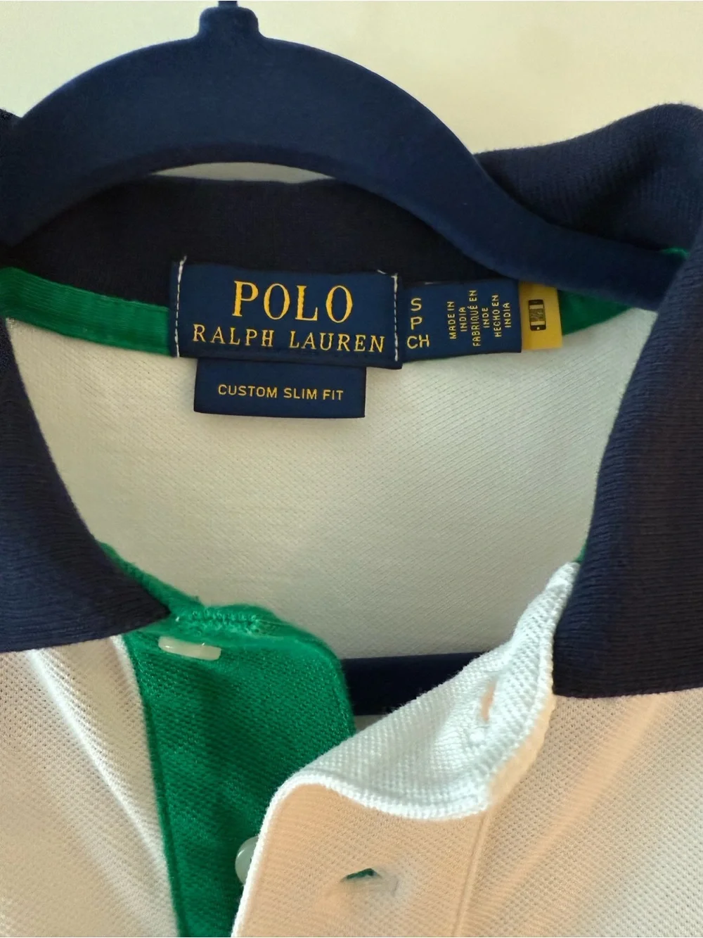 Ralph Lauren White, Green & Navy Striped Big Pony Polo